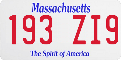 MA license plate 193ZI9