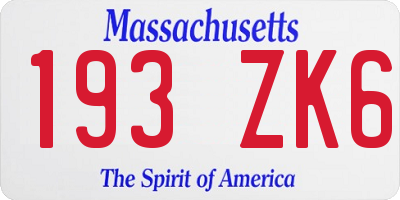 MA license plate 193ZK6