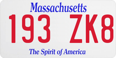 MA license plate 193ZK8