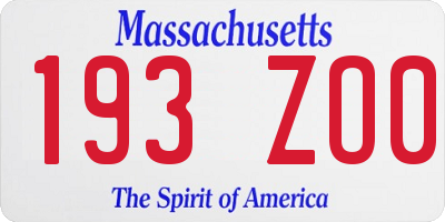 MA license plate 193ZO0