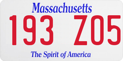 MA license plate 193ZO5