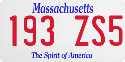 MA license plate 193ZS5