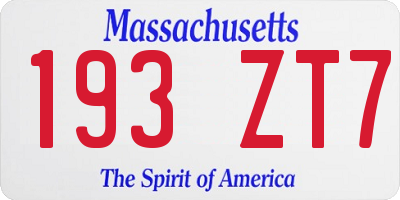 MA license plate 193ZT7