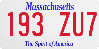MA license plate 193ZU7
