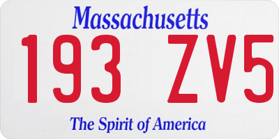 MA license plate 193ZV5