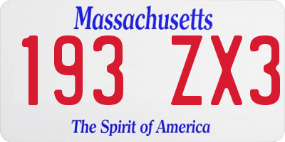 MA license plate 193ZX3