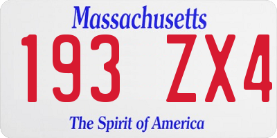 MA license plate 193ZX4