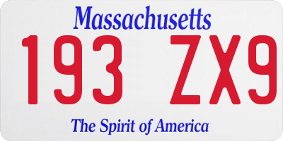 MA license plate 193ZX9