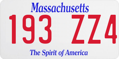 MA license plate 193ZZ4