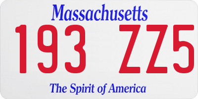 MA license plate 193ZZ5