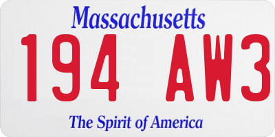 MA license plate 194AW3