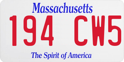 MA license plate 194CW5