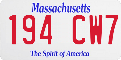MA license plate 194CW7