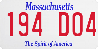 MA license plate 194DO4