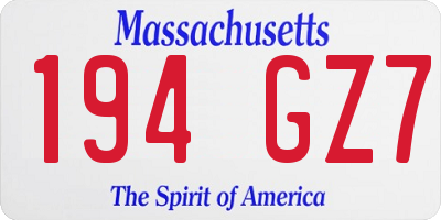 MA license plate 194GZ7