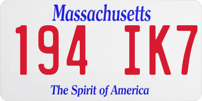 MA license plate 194IK7