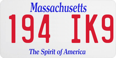 MA license plate 194IK9