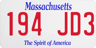 MA license plate 194JD3