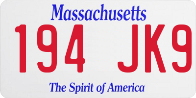 MA license plate 194JK9