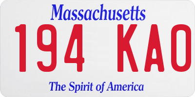 MA license plate 194KA0