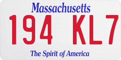 MA license plate 194KL7