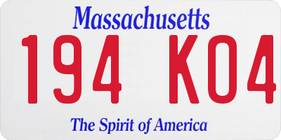MA license plate 194KO4
