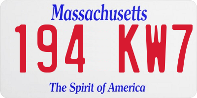MA license plate 194KW7