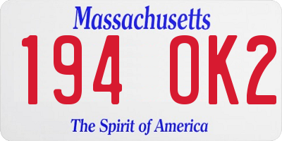 MA license plate 194OK2