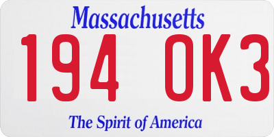 MA license plate 194OK3
