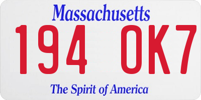 MA license plate 194OK7