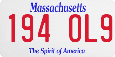 MA license plate 194OL9