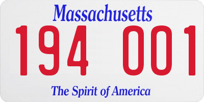 MA license plate 194OO1