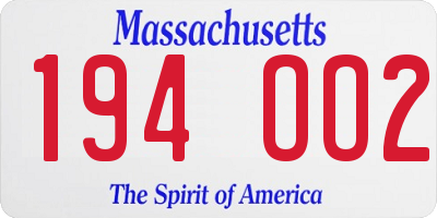 MA license plate 194OO2