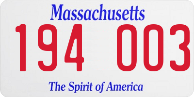 MA license plate 194OO3