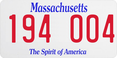 MA license plate 194OO4