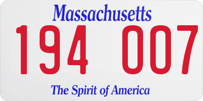 MA license plate 194OO7