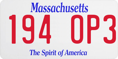 MA license plate 194OP3