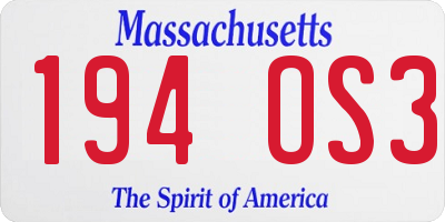 MA license plate 194OS3