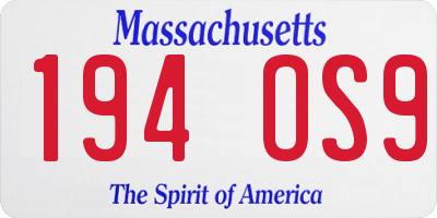 MA license plate 194OS9