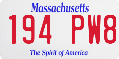 MA license plate 194PW8