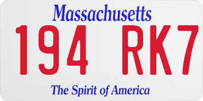 MA license plate 194RK7