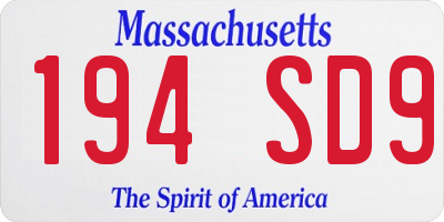 MA license plate 194SD9