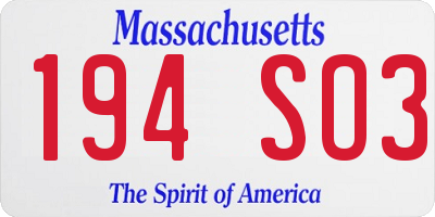MA license plate 194SO3