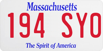 MA license plate 194SY0