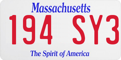MA license plate 194SY3