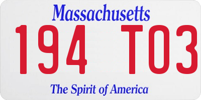 MA license plate 194TO3