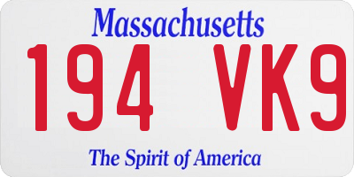 MA license plate 194VK9