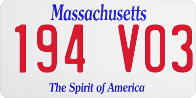 MA license plate 194VO3