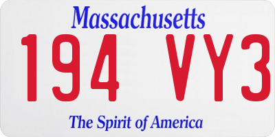 MA license plate 194VY3