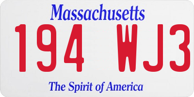 MA license plate 194WJ3